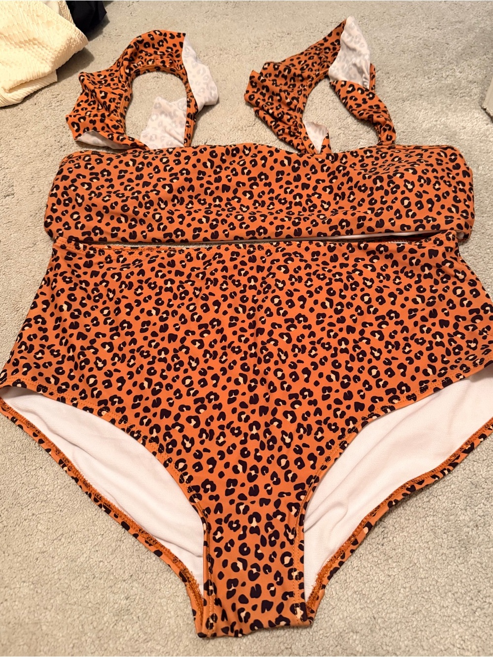 Rylee + Cru Orange Leopard Print High Waist Bikini